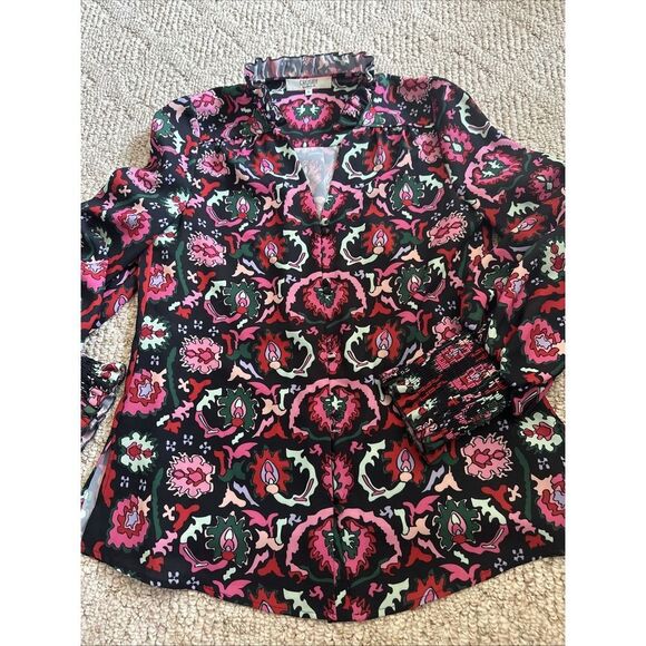 Crosby By Mollie Burch Womens Floral Print V Neck Blouse Multi Colored Sz Small - Picture 5 of 5